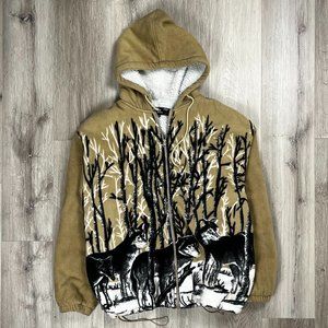 Best Collection Vintage Wolves in Forrest Brown XXL Fleece Jacket